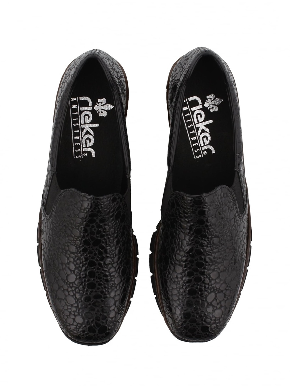 Rieker Antistress 53766-45 Black Granite Croc Textured Slip-On Shoes 38